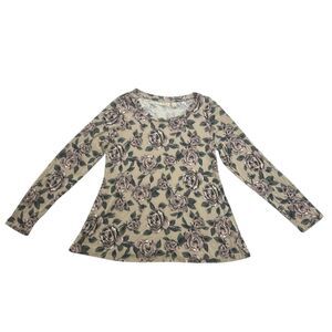 Logo Lori Goldstein Shirt Womens Small S Gray Pink Floral Long Sleeve Stretch